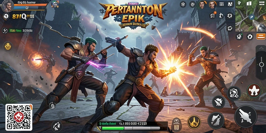 Screenshot gameplay 8QR yang menampilkan pertarungan yang seru.