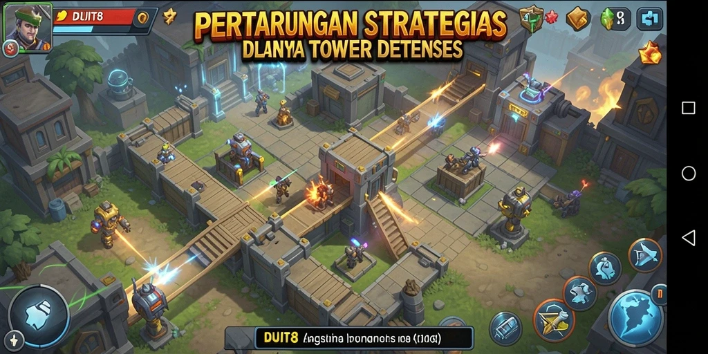 Tampilan gameplay Tower Defense yang menakjubkan dalam DUIT8.