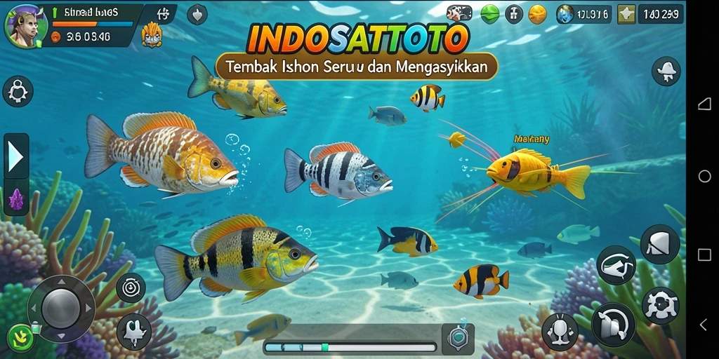 Screenshot gameplay INDOSATTOTO yang menunjukkan aksi menembak ikan.